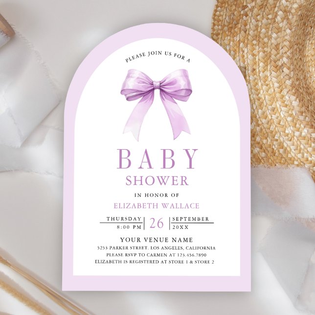 Purple Coquette Bow Arch QR Code Baby Shower Invitation (Creator Uploaded)