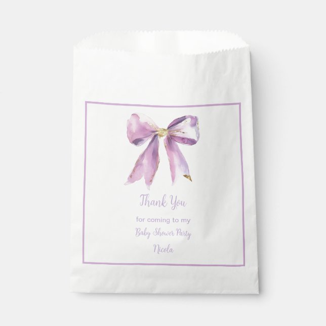 Purple Coquette Bow Baby Shower Favor Bag (Front)