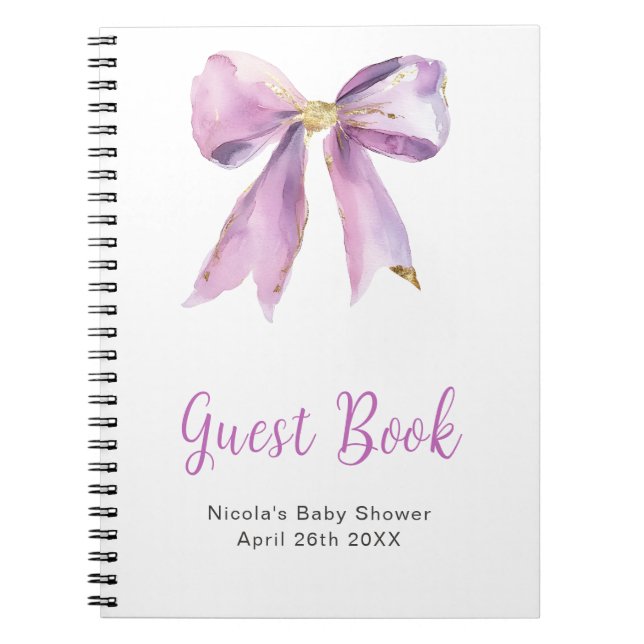 Purple Coquette Bow Baby Shower Guest Book (Front)
