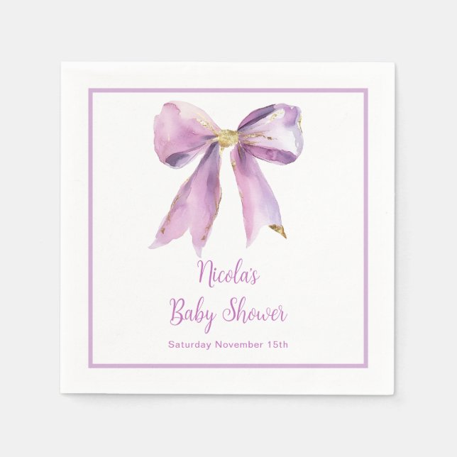 Purple Coquette Bow Baby Shower Napkins (Front)
