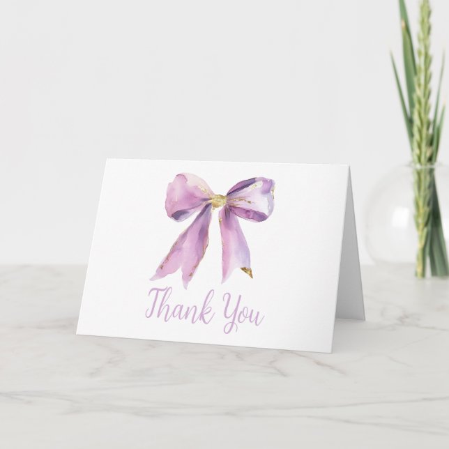 Purple Coquette Bow Baby Shower Thank You Card (Front)