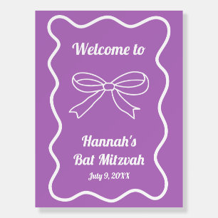 Purple Coquette Bow Bat Mitzvah Welcome Sign