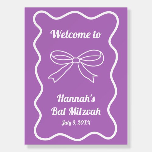 Purple Coquette Bow Bat Mitzvah Welcome Sign