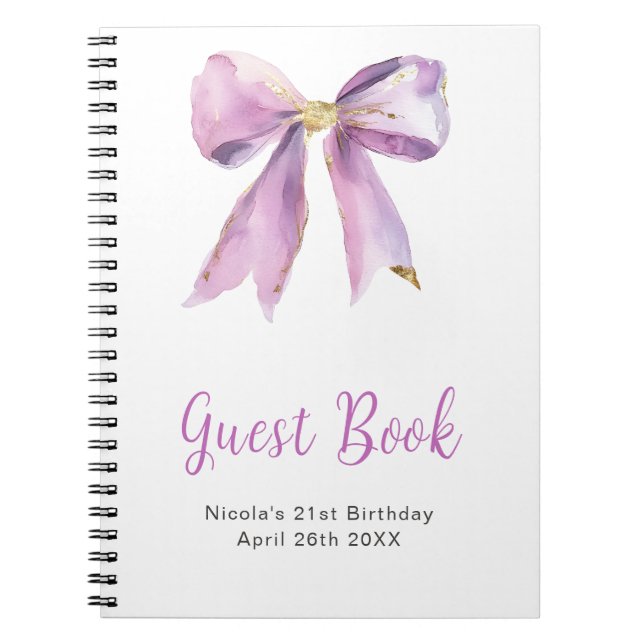 Purple Coquette Bow Birthday Party Guest Book (Front)