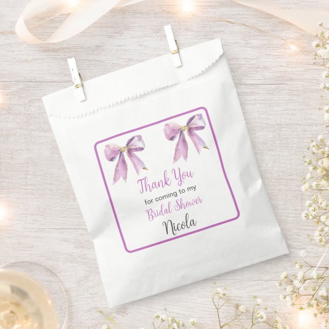 Purple Coquette Bow Bridal Shower Favor Bag (Clipped)