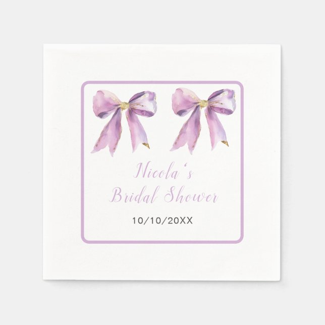 Purple Coquette Bow Bridal Shower Napkins (Front)