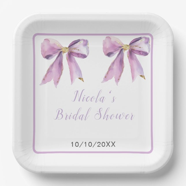 Purple Coquette Bow Bridal Shower Paper Plates (Front)