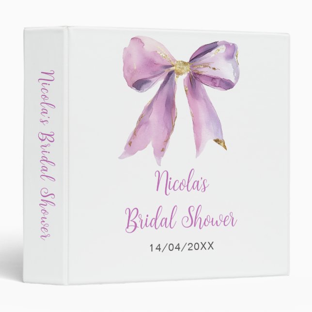Purple Coquette Bow Bridal Shower Photo Album 3 Ring Binder (Front/Spine)