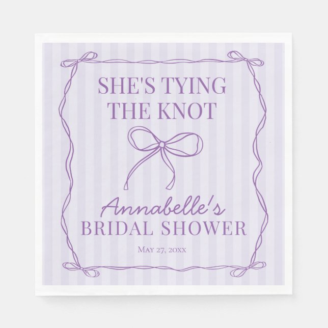 Purple Coquette Bow Bridal Shower Table Decor Napkins (Front)
