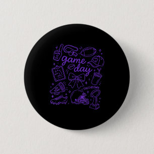 Purple Coquette Bow Cheer Game Day Doodle Touchdow Button
