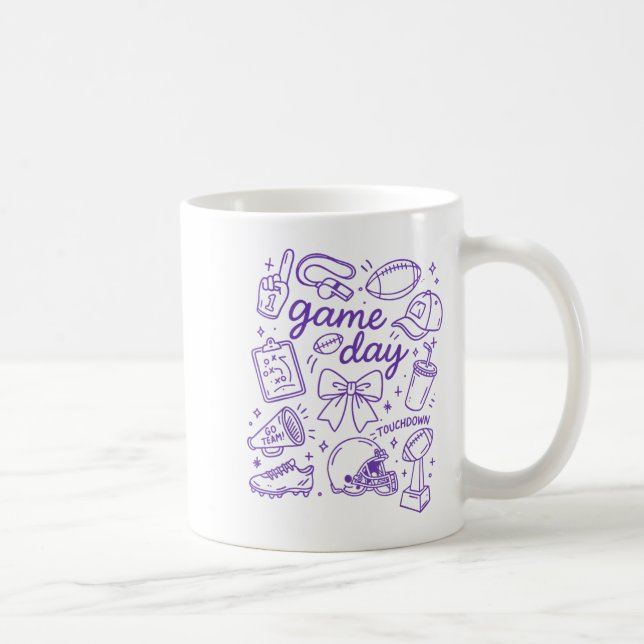 Purple Coquette Bow Cheer Game Day Doodle Touchdow Coffee Mug (Right)