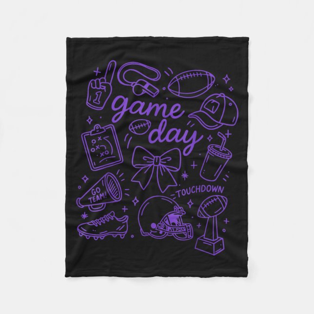 Purple Coquette Bow Cheer Game Day Doodle Touchdow Fleece Blanket (Front)