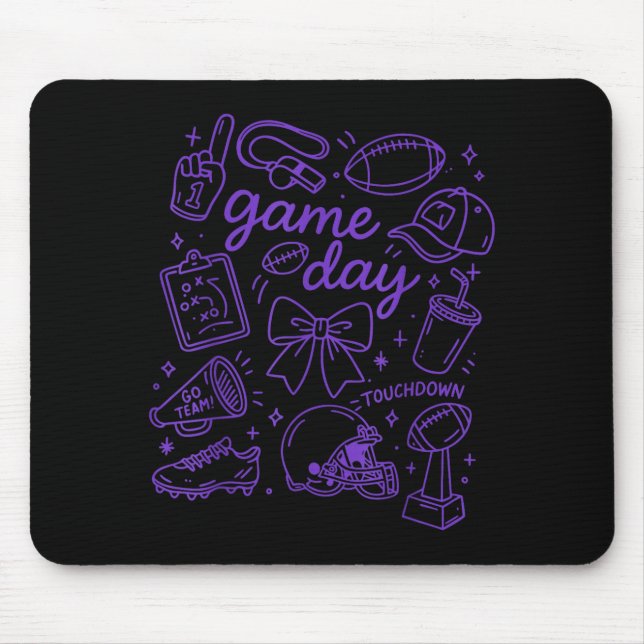 Purple Coquette Bow Cheer Game Day Doodle Touchdow Mouse Pad (Front)