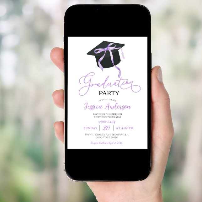 Purple Coquette Bow Graduation Party Invitation (Front Digital)