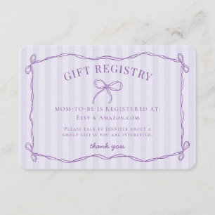 Purple Coquette Bow Lavender Baby Shower Registry Enclosure Card