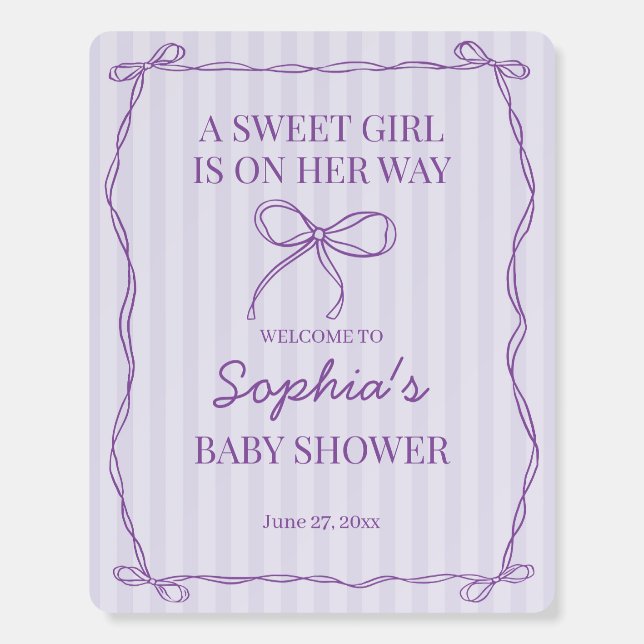 Purple Coquette Bow Lavender Baby Shower Welcome Foam Board (Front)