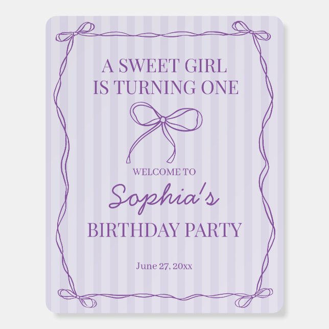 Purple Coquette Bow Lavender Birthday Welcome Foam Board (Front)