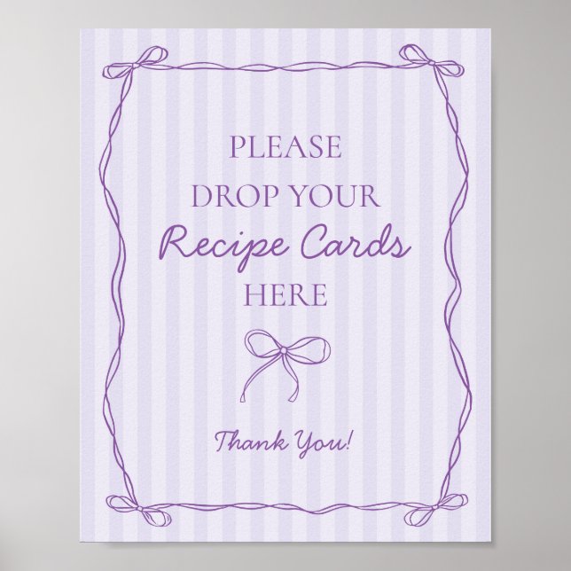 Purple Coquette Bow Lavender Share a Recipe Bridal Poster (Front)
