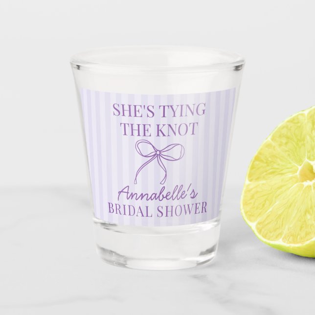 Purple Coquette Bow Paste Knot Bridal Shower Favor Shot Glass (Front)