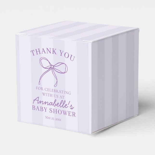 Purple Coquette Bow Pastel Baby Shower Dessert Favor Boxes (Front Side)