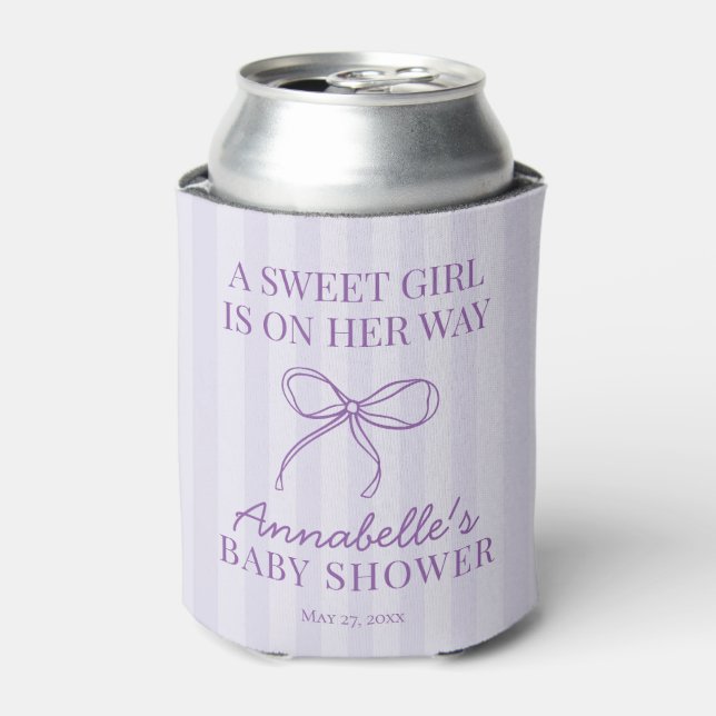 Purple Coquette Bow Pastel Baby Shower Favor Can Cooler (Can Front)