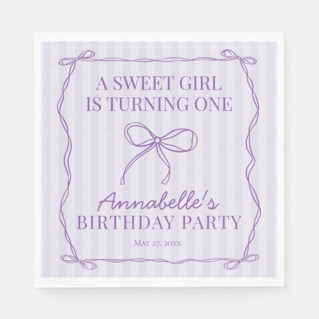 Purple Coquette Bow Pastel Birthday Table Decor Napkins (Front)