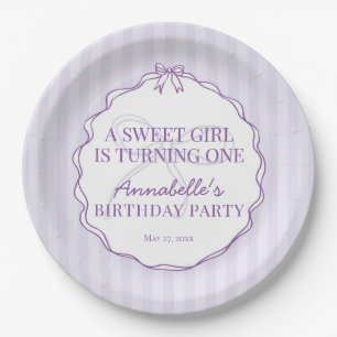 Purple Coquette Bow Pastel Birthday Table Decor Paper Plates