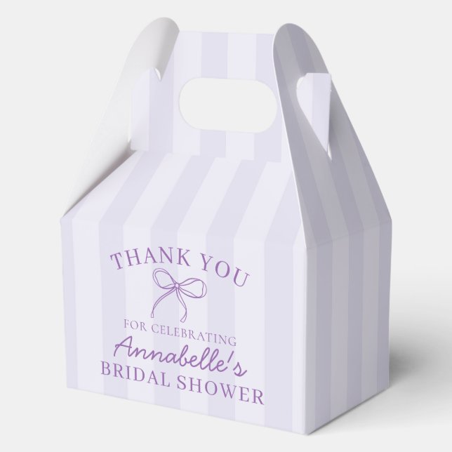 Purple Coquette Bow Pastel Bridal Shower Dessert Favor Boxes (Front)