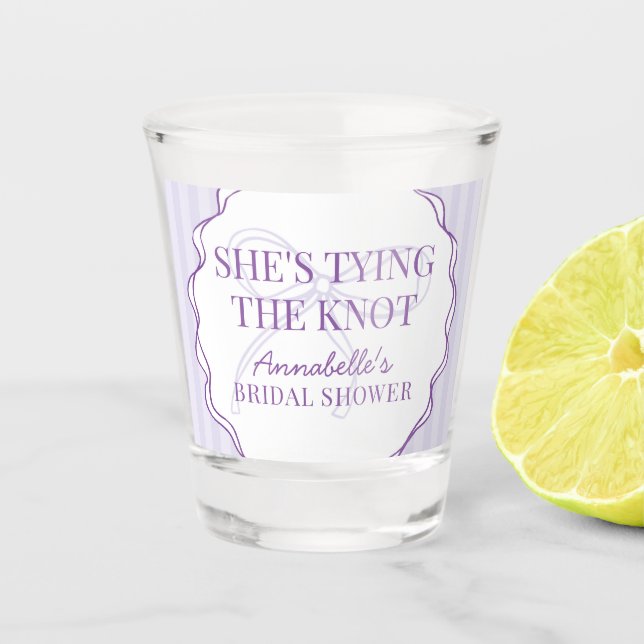 Purple Coquette Bow Pastel Bridal Shower Favor Shot Glass (Front)