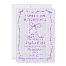Purple Coquette Bow Pastel Lavender Baby Shower Invitation