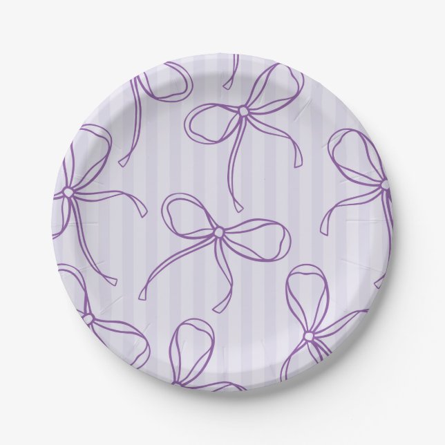 Purple Coquette Bow Pastel Lavender Table Decor Paper Plates (Front)