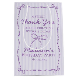 Purple Coquette Bow Pastel Striped Birthday Favor Medium Gift Bag