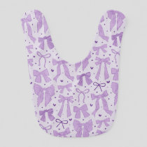 Purple Coquette Bow Pattern Baby Bib