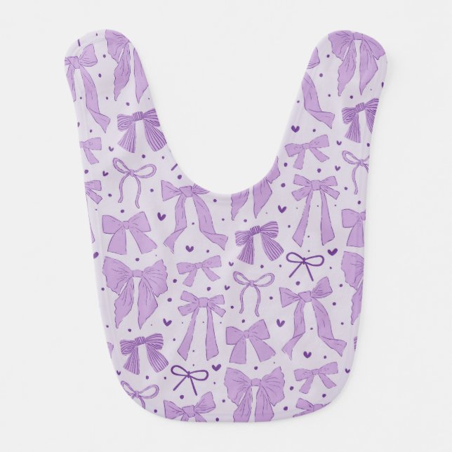 Purple Coquette Bow Pattern Baby Bib (Front)