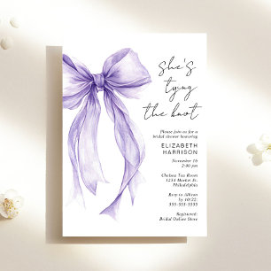 Purple Coquette Bow Watercolor Bridal Shower Invitation