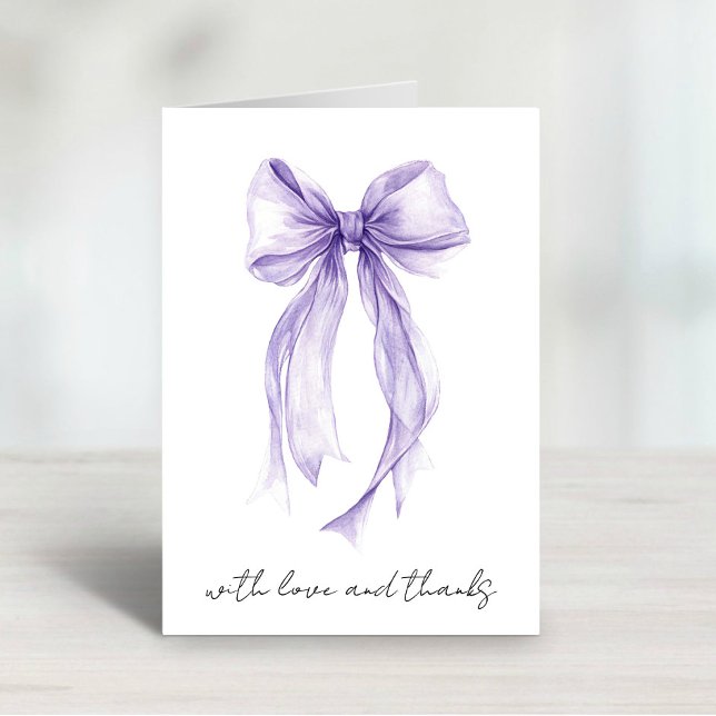 Purple Coquette Bow Watercolor Bridal Shower Thank You Card (Creator Uploaded)