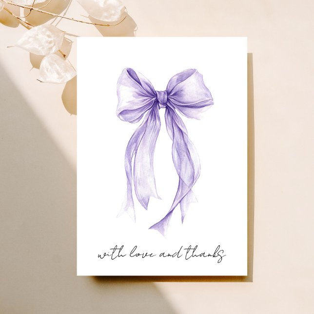 Purple Coquette Bow Watercolor Bridal Shower Thank You Card (Creator Uploaded)
