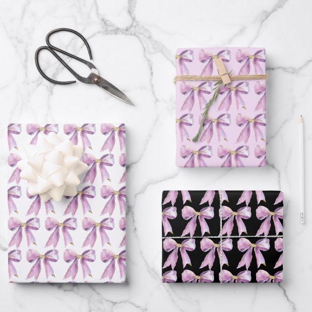 Purple Coquette Bow Wrapping Paper Sheets (Front)