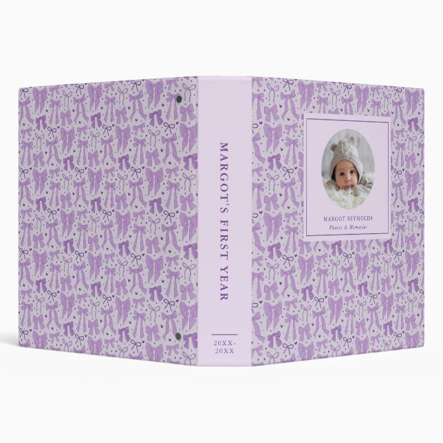 Purple Coquette Bows Baby Photo Album 3 Ring Binder (Background)