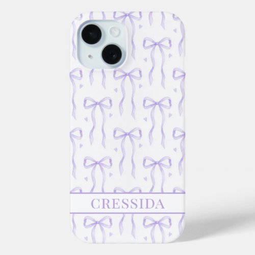 Purple Coquette Bows Monogrammed iPhone 15 Case