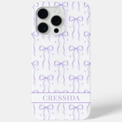 Purple Coquette Bows Monogrammed iPhone 15 Pro Max Case