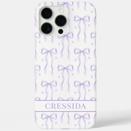 Purple Coquette Bows Monogrammed iPhone 16 Pro Max Case