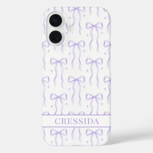Purple Coquette Bows Monogrammed iPhone 16 Case