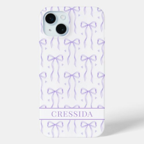 Purple Coquette Bows Monogrammed iPhone 15 Plus Case