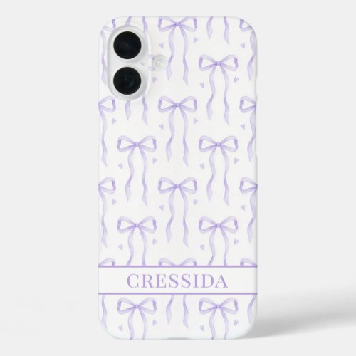 Purple Coquette Bows Monogrammed iPhone 16 Plus Case