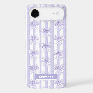 Purple Coquette Bows on Stripes Monogrammed iPhone 17 Air Case