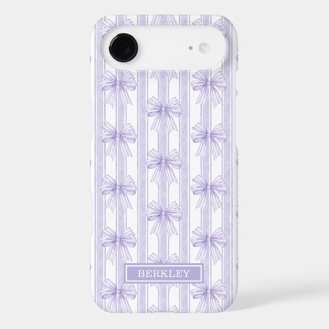 Purple Coquette Bows on Stripes Monogrammed Case-Mate iPhone Case (Back)