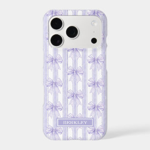 Purple Coquette Bows on Stripes Monogrammed iPhone 17 Pro Case