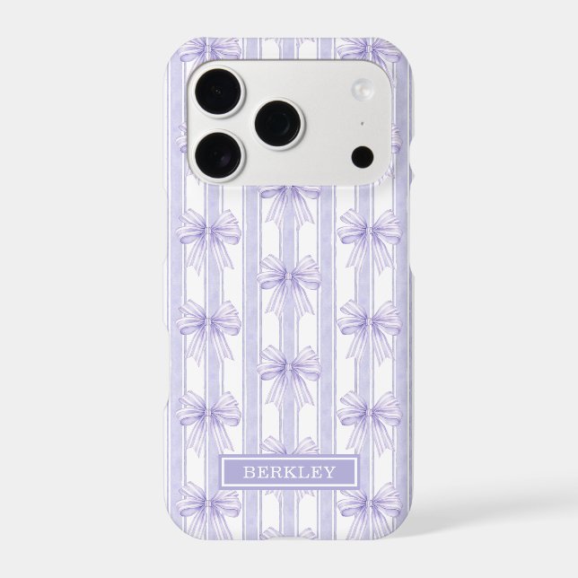 Purple Coquette Bows on Stripes Monogrammed Case-Mate iPhone Case (Back)