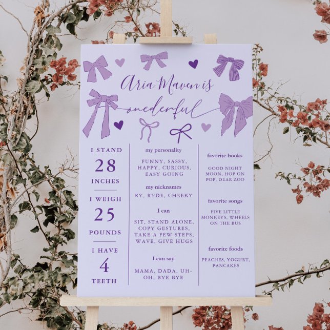 Purple Coquette Bows Onederful Birthday Milestone Foam Board (Creator Uploaded)